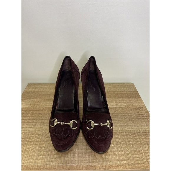 Gucci Purple Suede Horsebit Fringe Loafer Pumps Sz US 5